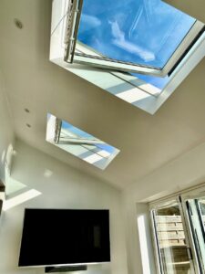 Rooflights within rear extension in Gillingham, Medway, Kent. Large vellum roof lights
