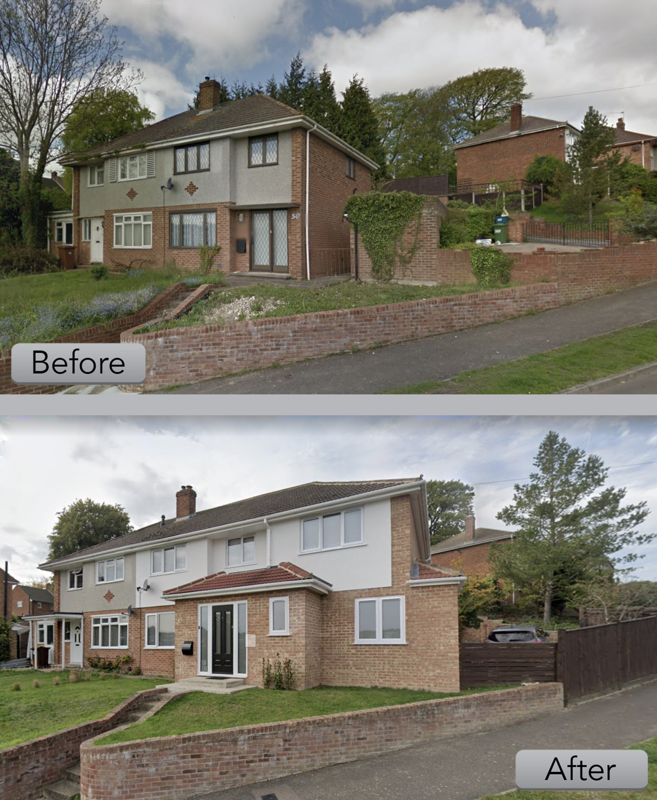 Before after of a two storey side extension in chatham Medway. Large extension and improvements of the house