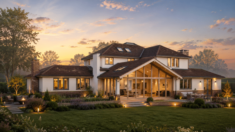 Modern residential extension with large windows and open-plan living space
